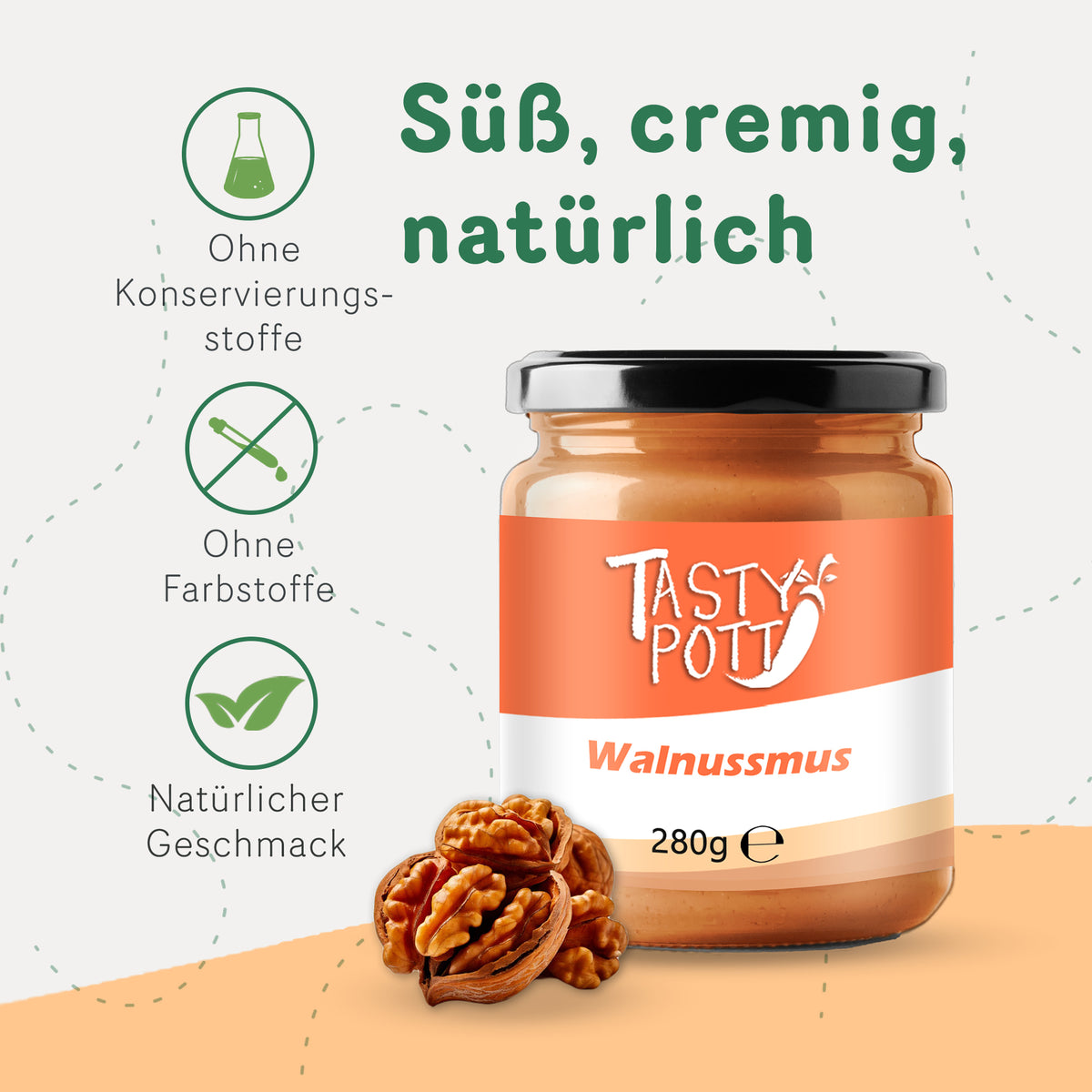 Tasty Pott Walnussmus - Nussmus Walnuss - 280g Glas — Abbildung 2