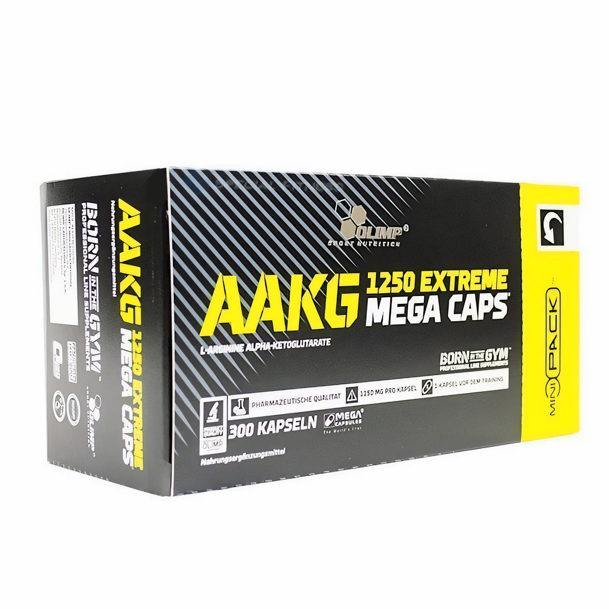 Olimp AAKG Extreme Megacaps, 300 Kapseln, Amino Kapseln und Tabletten, in einer offenen Packung mit Kapseln sichtbar