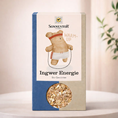 Bio Ingwer Energie Tee von Sonnentor, lose, mit frischem Ingwer und Kräutern, ideal für einen belebenden Kräutertee.
