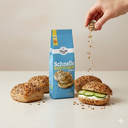 Bauckhof Schnelle Brötchen Saaten glutenfrei Bio 500g - fit and life shop