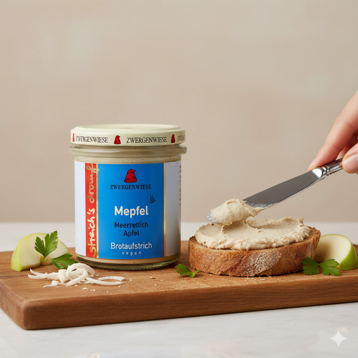 Zwergenwiese Bio Aufstrich streichs drauf Mepfel (Merrettich-Apfel) laktosefrei, 160 g - fit and life shop