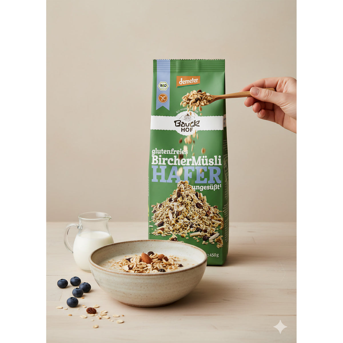 Bauckhof Bio Hafer Müsli Bircher glutenfrei Dem 450g - fit and life shop