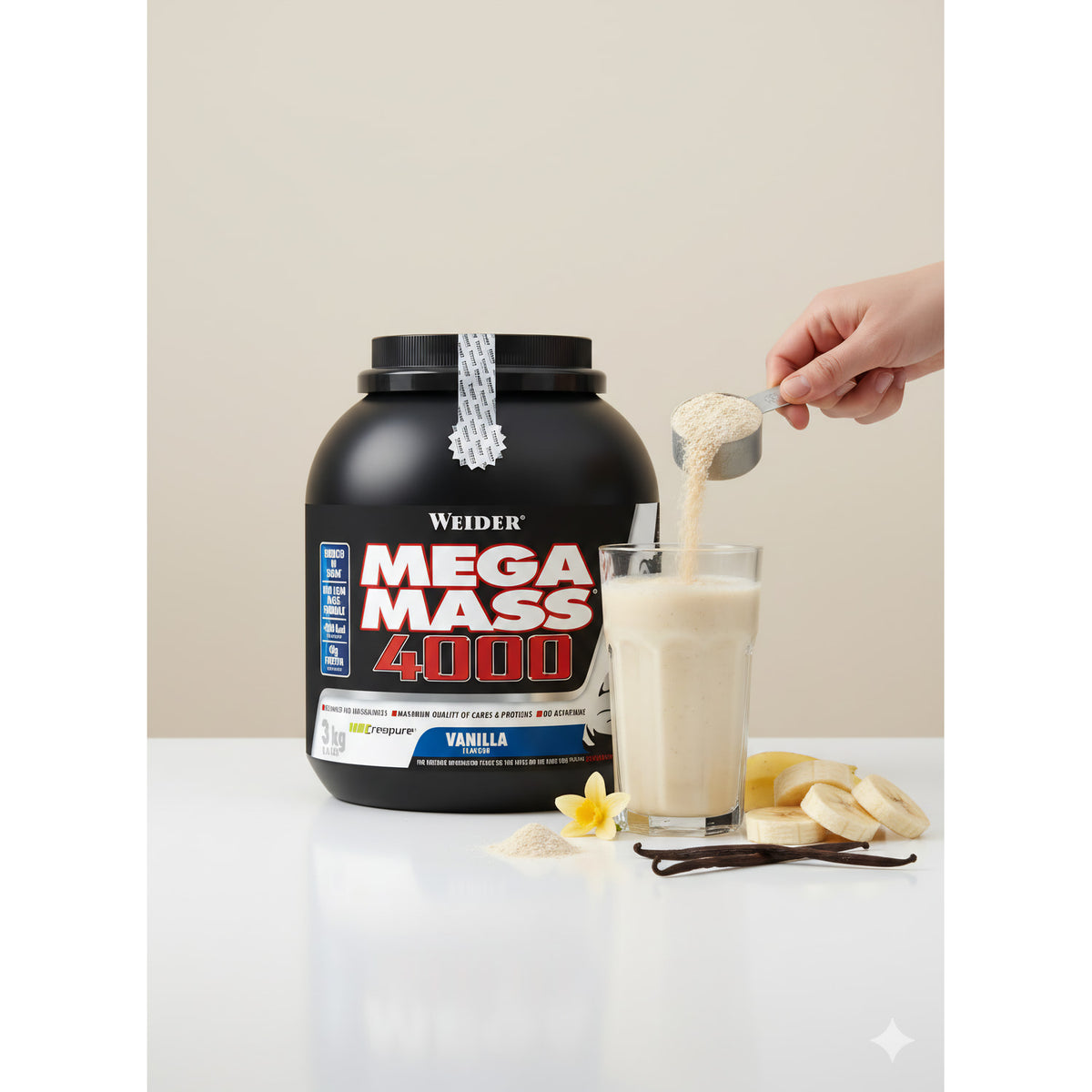 Weider Mega Mass 4000 Weight Gainer Dose mit verschiedenen Geschmacksrichtungen, 3000g, für Muskelaufbau und Masse.