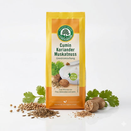 Lebensbaum Bio-Gewürzmischung mit Kreuzkümmel, Koriander und Muskatnuss in 45g Packung, Gewürze für Küche und Kochen