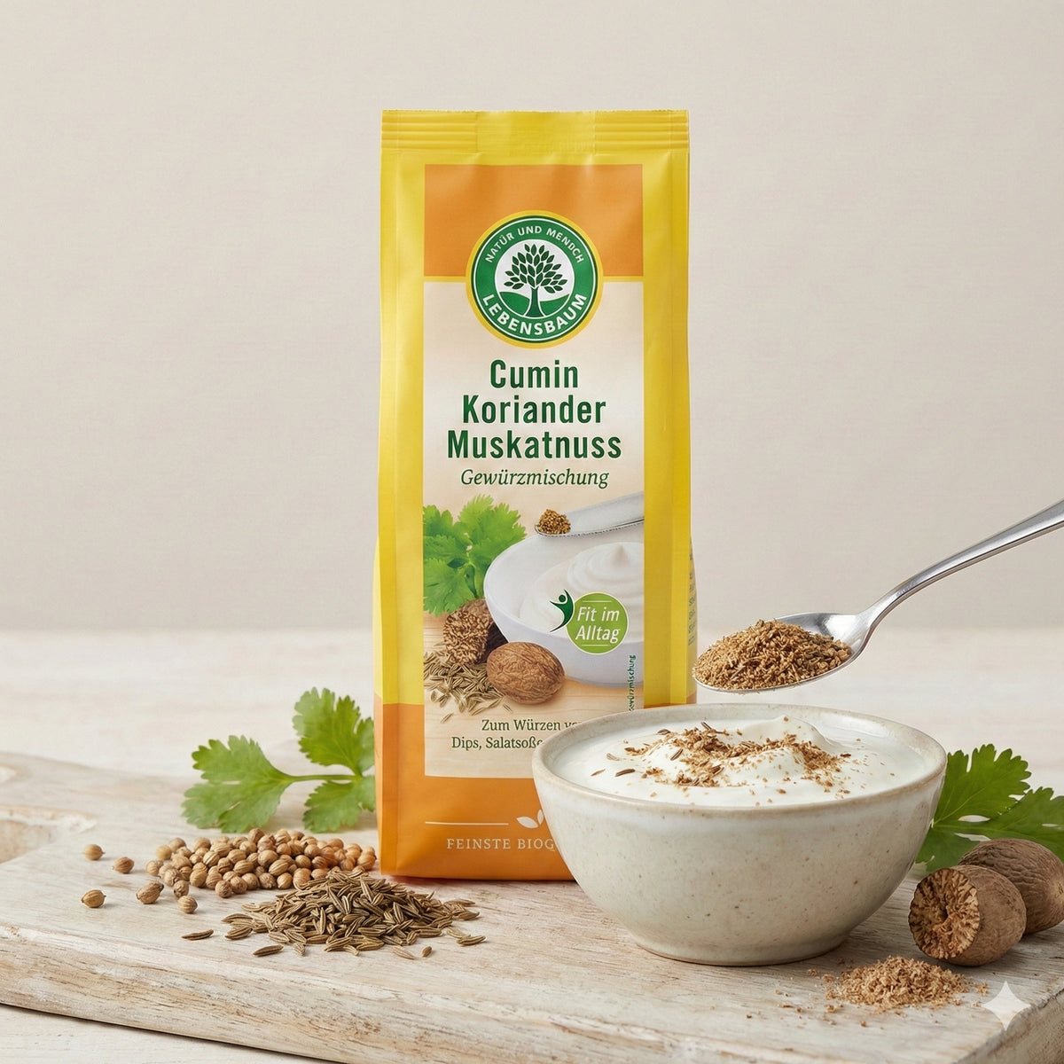 Lebensbaum Bio-Gewürzmischung mit Kreuzkümmel, Koriander und Muskatnuss in 45g-Packung, Gewürze für vielfältige Gerichte
