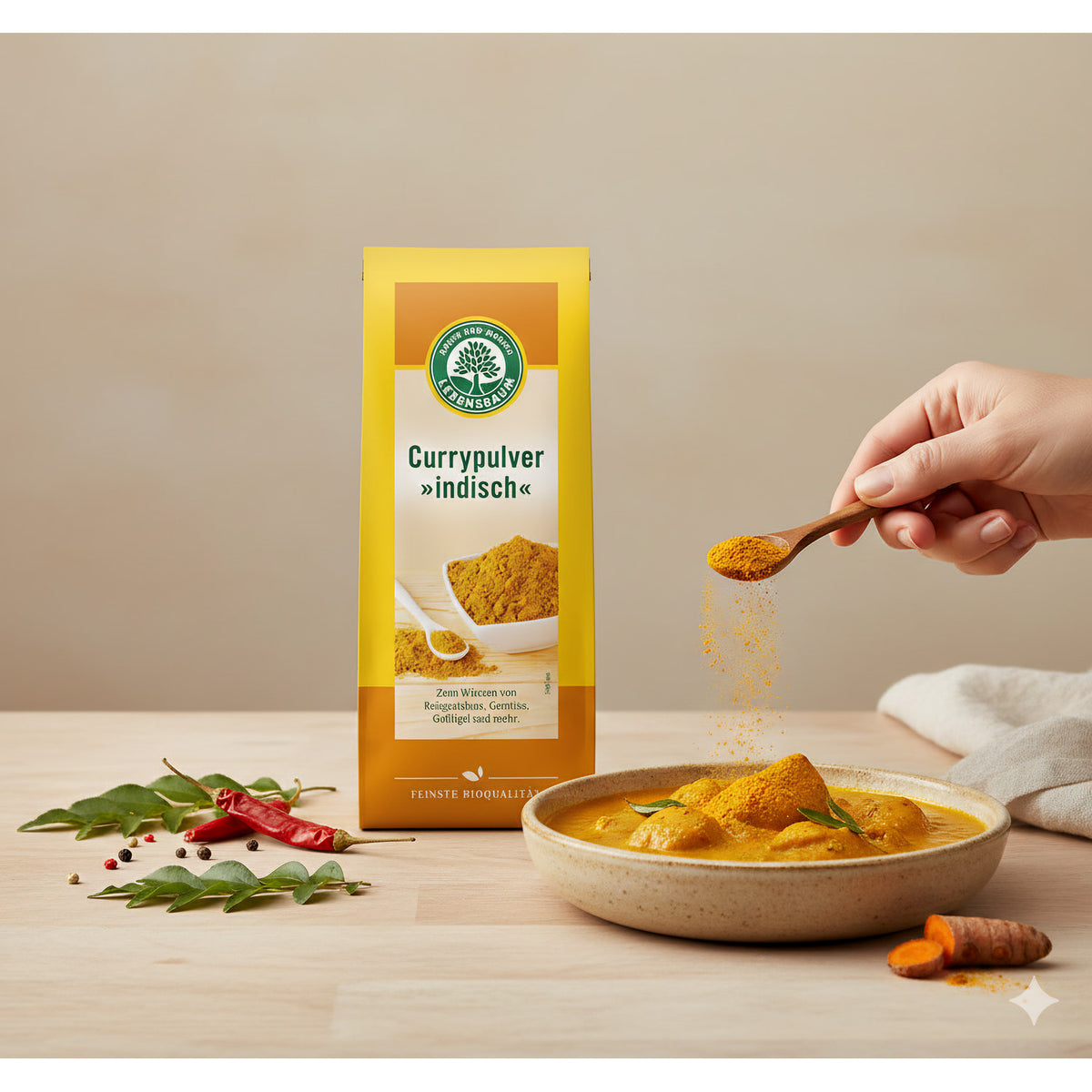 Lebensbaum Bio-Currypulver, indisches Gewürz, 3 x 50g, fein gemahlen, für Currys und asiatische Gerichte