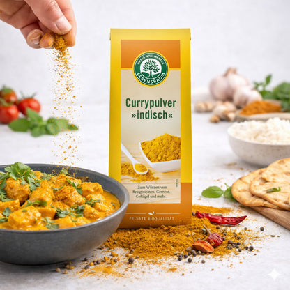 Lebensbaum Bio Currypulver, indisch, 3 x 50g, Gewürze für Currygerichte, feines, aromatisches Gewürz aus biologischem Anbau