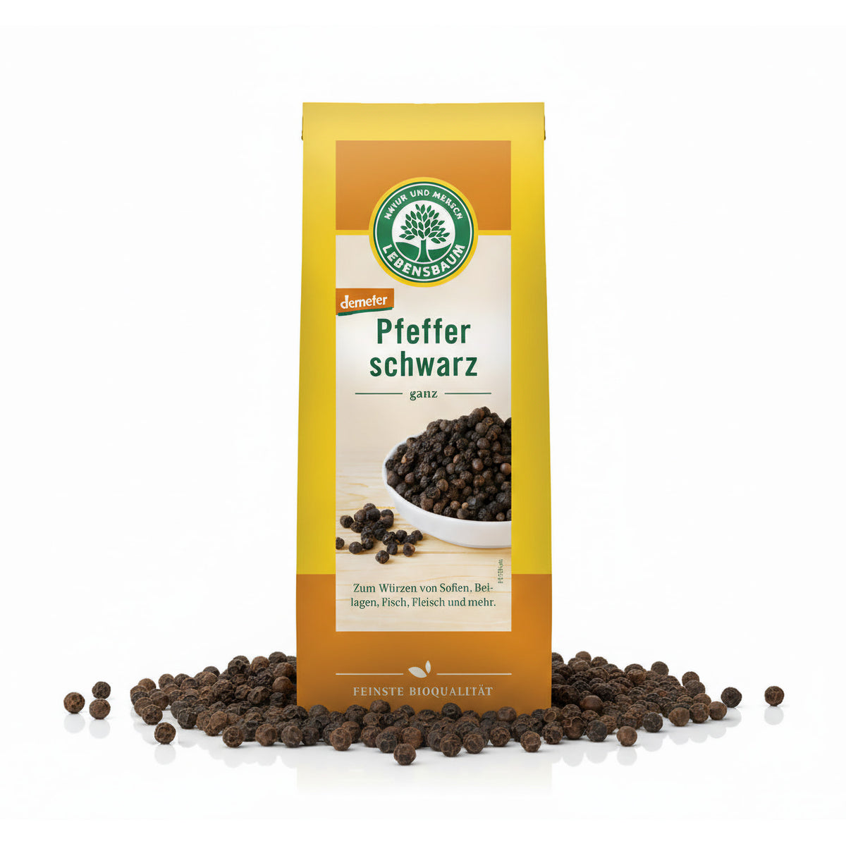 Schwarzer Bio-Pfeffer von Lebensbaum, ganze Pfefferkörner in einer Verpackung, für Gewürze und Saucen, 50 g.