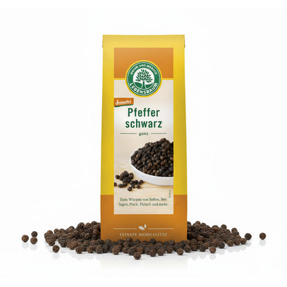 Schwarzer Bio-Pfeffer von Lebensbaum, ganze Pfefferkörner in einer Verpackung, für Gewürze und Saucen, 50 g.