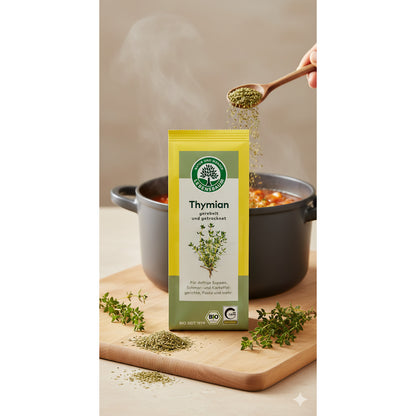 Lebensbaum Bio Thymian gerebelt, 20g, Gewürz für die Küche, frischer getrockneter Thymian in Gewürzglas