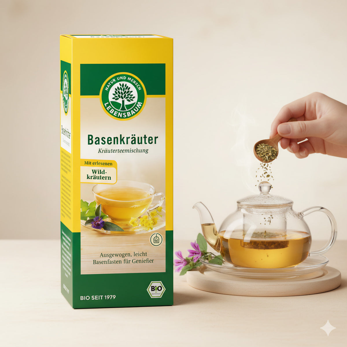 Lebensbaum Bio Basenkräuter Kräutertee-Mischung mit Wildkräutern, ideal für ein gesundes Frühstück, im 60g Beutel
