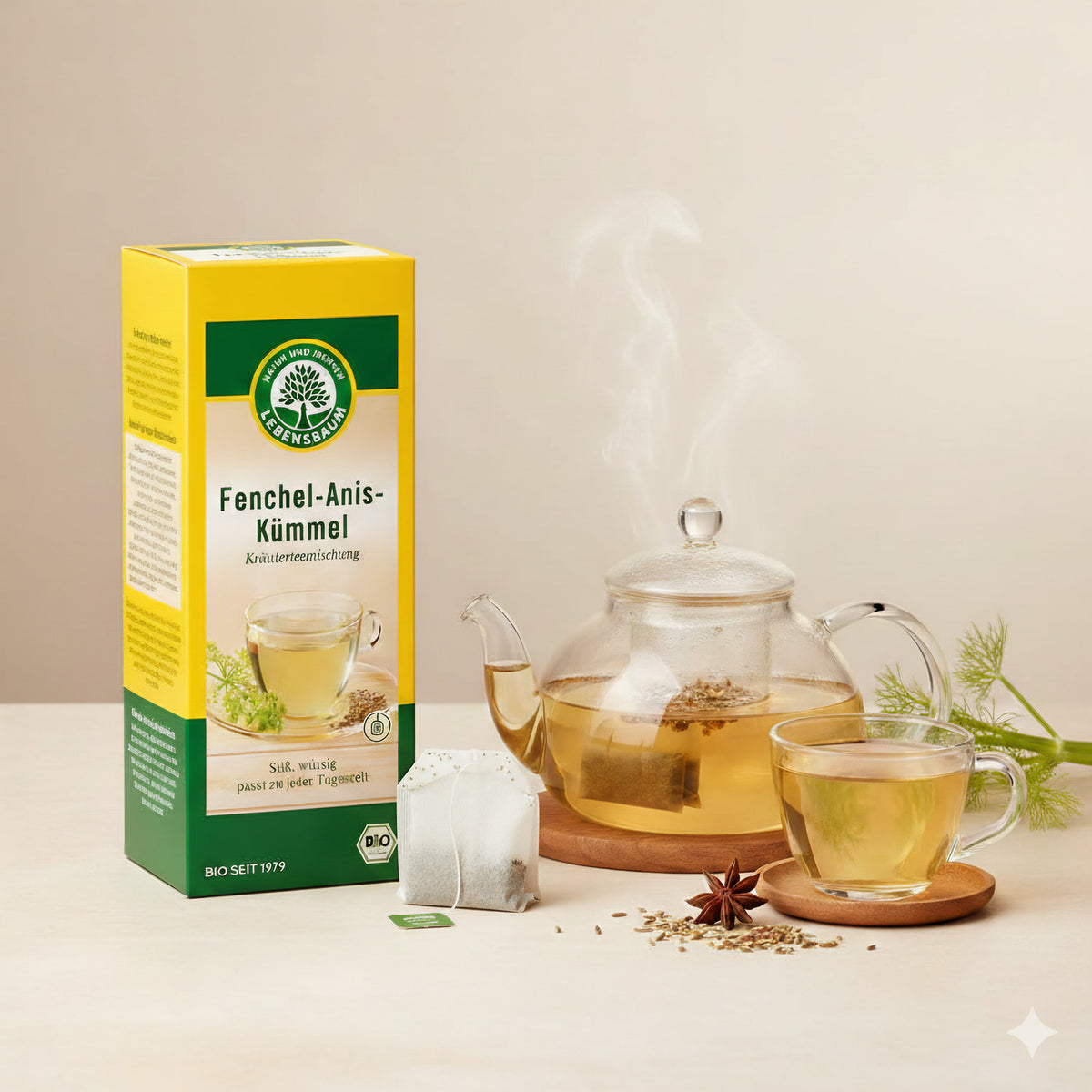 Bio Kräutertee von Lebensbaum mit Fenchel, Anis und Kümmel, Frühstückstee in 50g Packung, aromatisches Kräutermischung