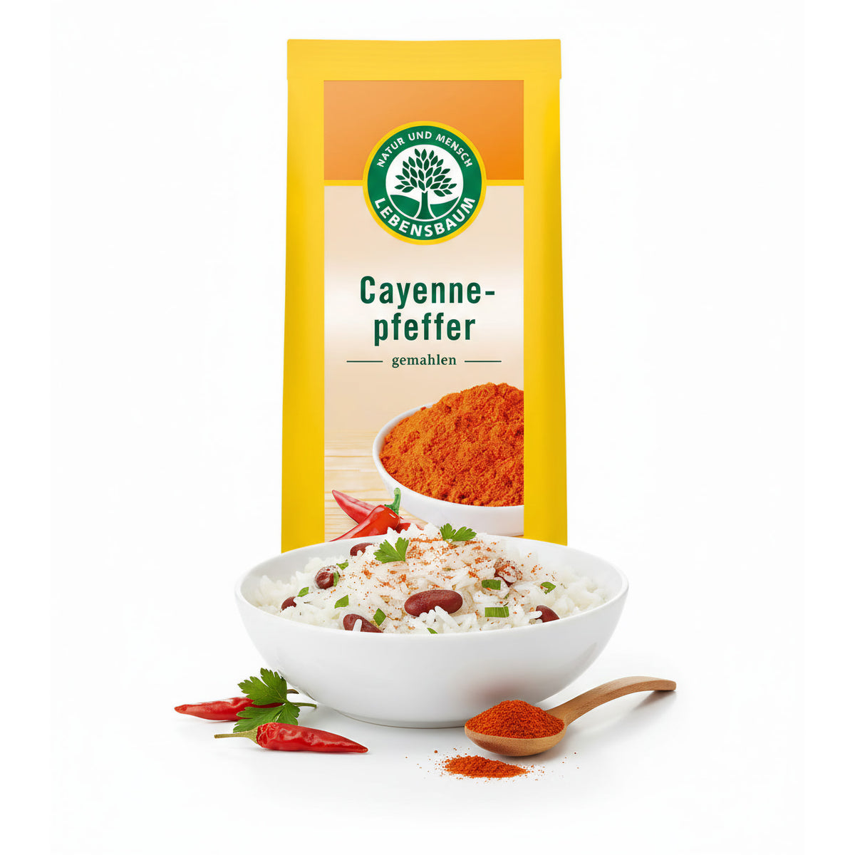 Gemahlenes Bio Cayennepfeffer von Lebensbaum, Gewürz in 50g Packung, feines rotes Gewürz für scharfe Gerichte