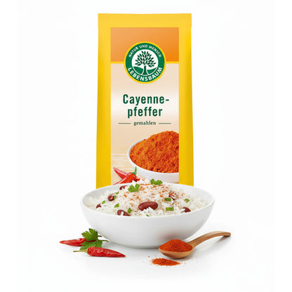 Gemahlenes Bio Cayennepfeffer von Lebensbaum, Gewürz in 50g Packung, feines rotes Gewürz für scharfe Gerichte