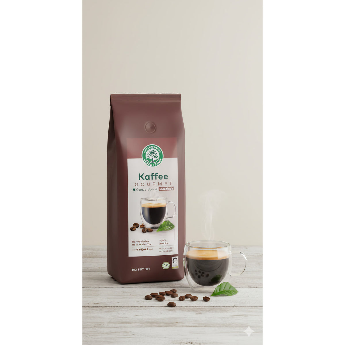 Bio Gourmet Kaffee von Lebensbaum, ganze Kaffeebohnen für Frühstück, 1kg Packung, aromatischer Kaffee in einer offenen Packung
