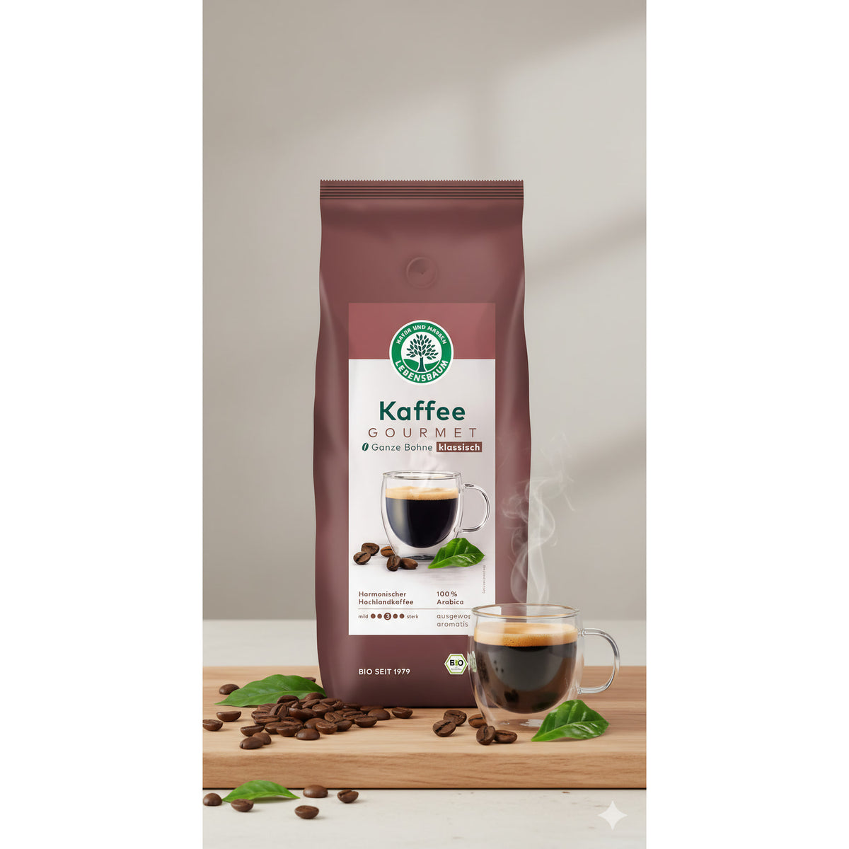 Lebensbaum Bio Gourmet Kaffee, ganze Bohnen, Frühstück, in einer Tüte, frisch und aromatisch, ideal für Kaffee-Liebhaber