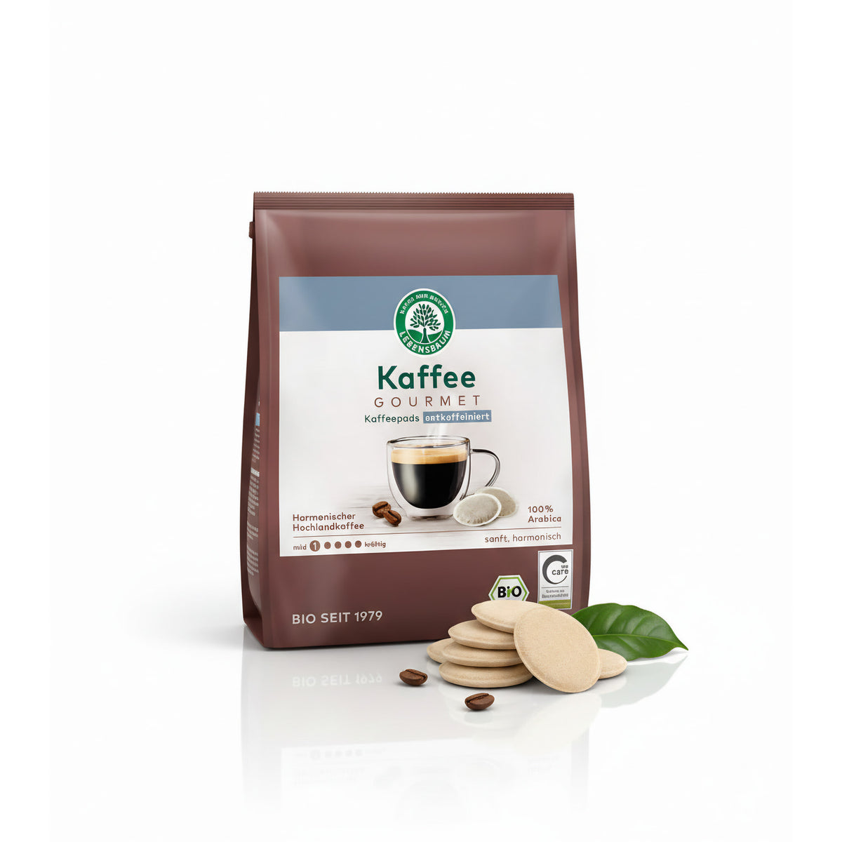 Bio Gourmet Caffè Crema Entkoffeiniert Frühstückspads von Lebensbaum, cremiger Kaffee, 126 g, ideal für den morgendlichen Genuss