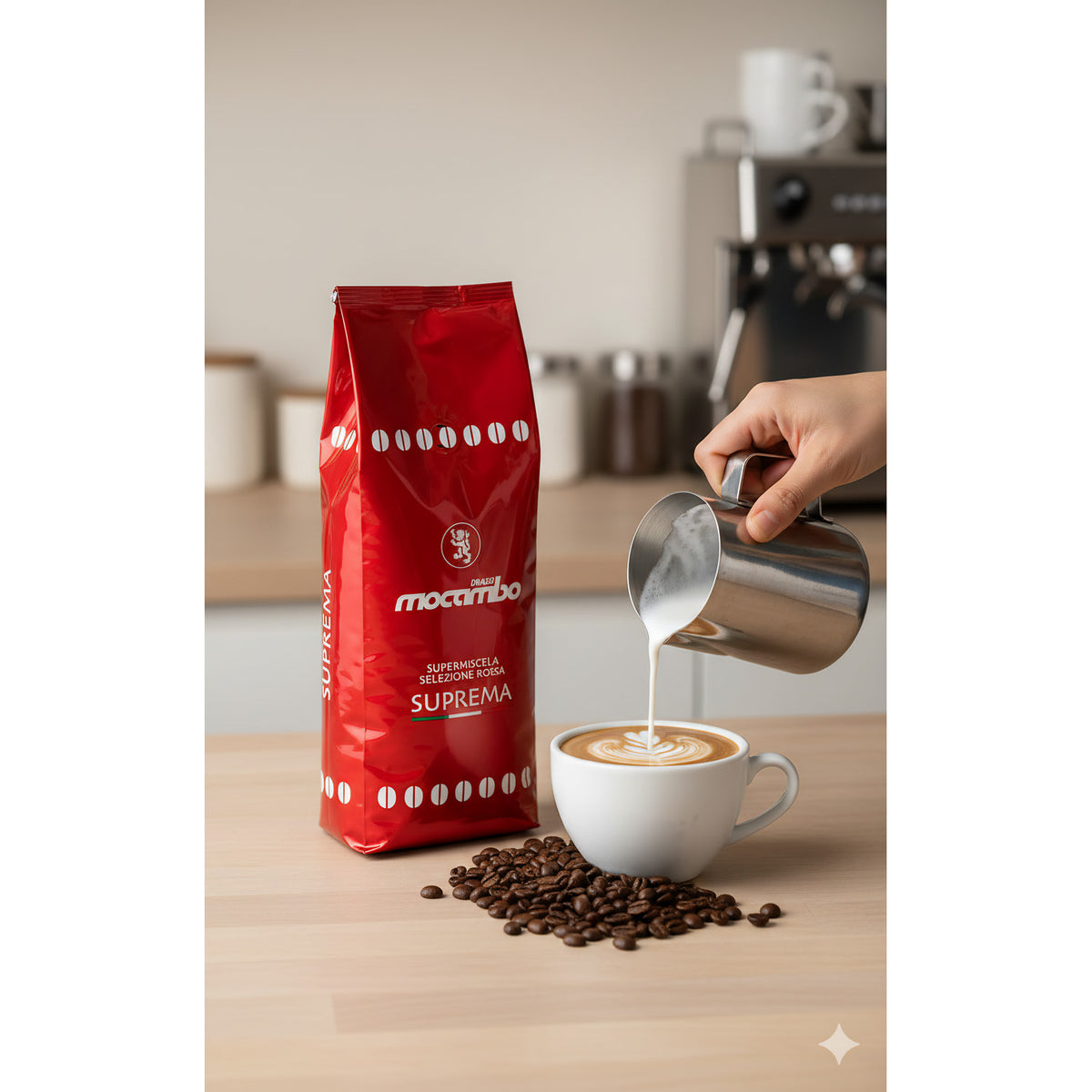 Mocambo Suprema Kaffeebohnen 1kg, Frühstückskaffee, frisch geröstete Bohnen in einer Packung, ideal für Kaffeezubereitung zu Hause