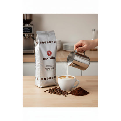 Mocambo Brasilia Kaffeebohnen, 1kg, frisch für Frühstück, braune Kaffeebohnen in einer Verpackung, von Macambo.