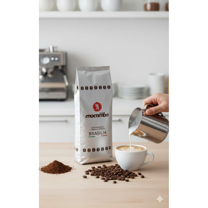 Mocambo Brasilia Kaffeebohnen, 1kg, für Frühstück, braune Kaffeebohnen in einer Packung, Markenname Macambo sichtbar