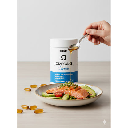 Weider Omega-3 Kapseln, Nahrungsergänzungsmittel, 90 plus Kapseln, Fischöl für gesunde Omega-3-Fettsäuren, schwarze Kapseln