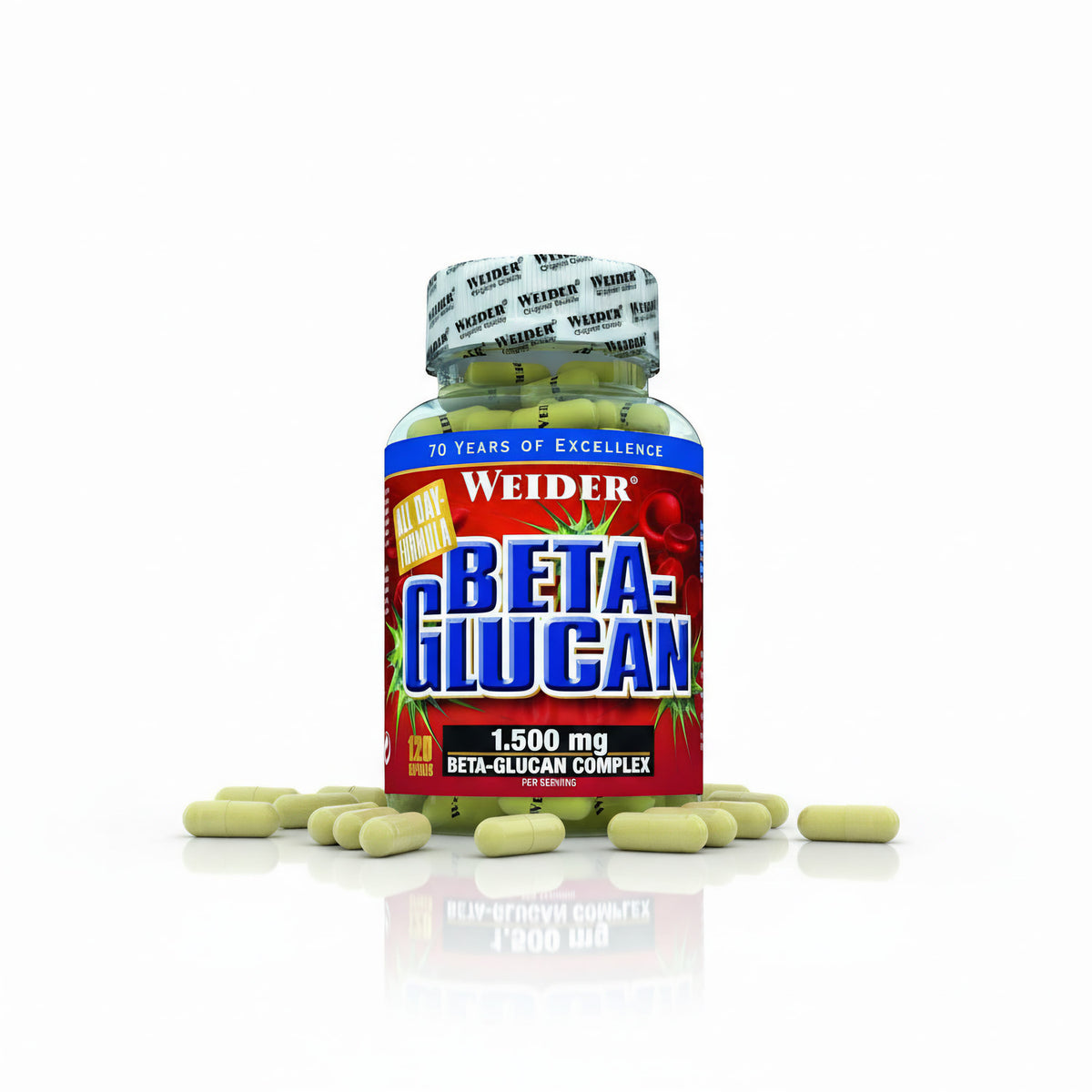 Weider Beta Glucan 120 Kapseln Dose, Vitamin und Mineralien, braune Kapseln in Dose, natürliche Nahrungsergänzung
