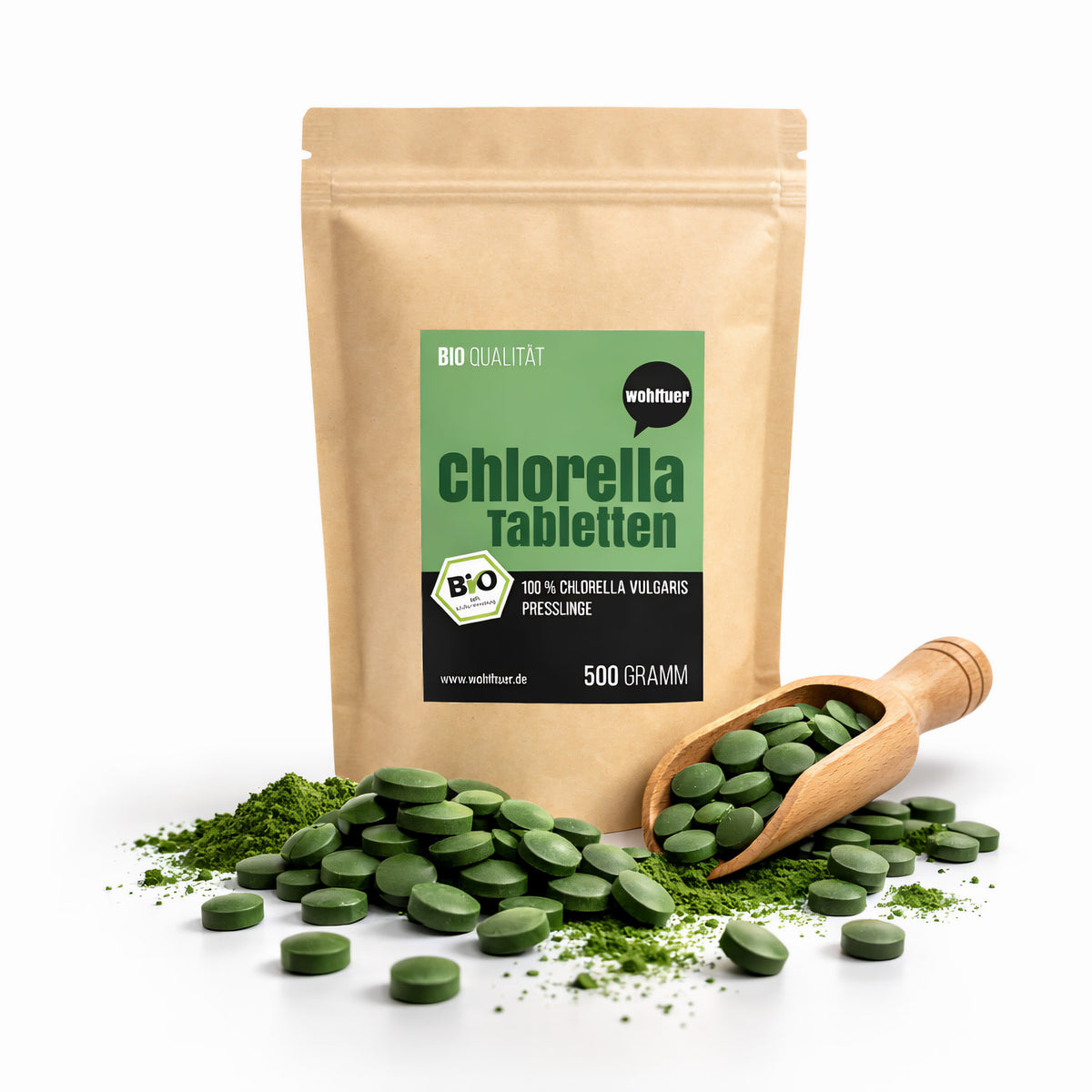 Wohltuer Bio Chlorella Tabletten, grüne Nahrungsergänzung, vitaminreiche Tabletten in einer Packung ab 500g