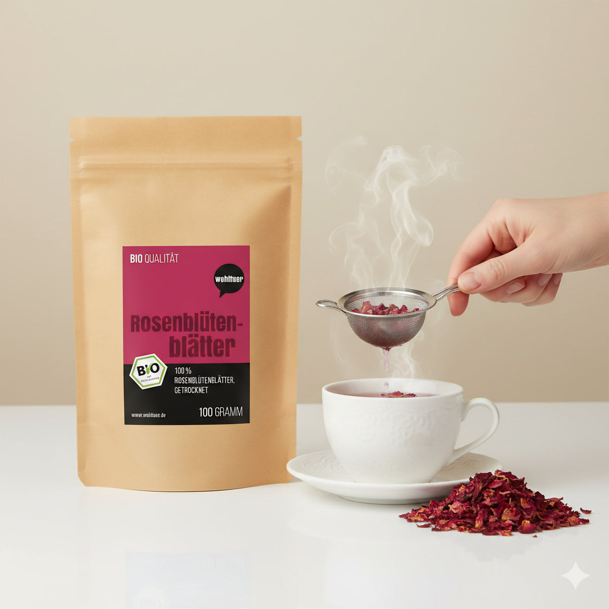 Wohltuer Bio Rosenblütenblätter Tee, Essenzen, Bädern, Küche 100g - fit and life shop