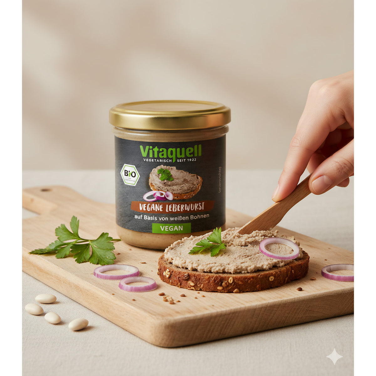 Vitaquell Vegane Leberwurst auf Basis von weißen Bohnen, 125 g im Glas - fit and life shop
