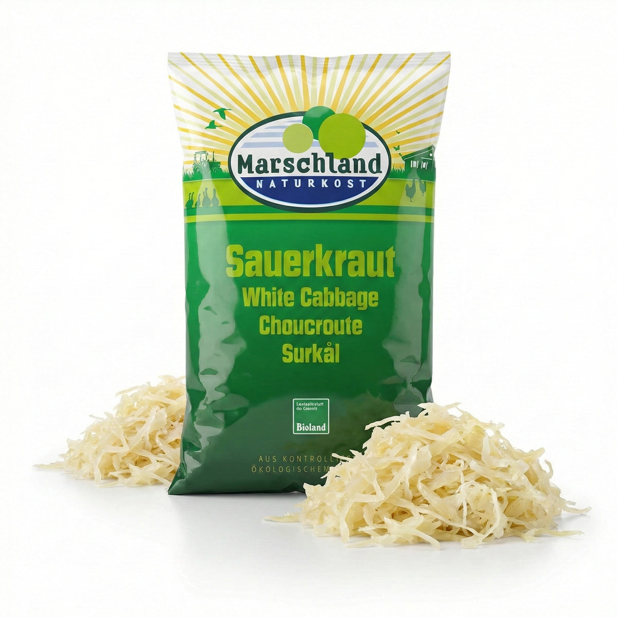 Marschland Bioland Bio Sauerkraut in Folienbeutel, 520g, für das Kochen, frisches, natürliches Sauerkraut aus kontrolliert biologischem Anbau