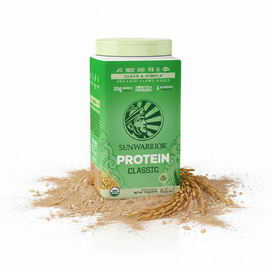 Natürliches Sunwarrior Reisprotein in verschiedenen Geschmacksrichtungen, Mehrkomponenten Protein, 750g Packung, vegan und gesund.