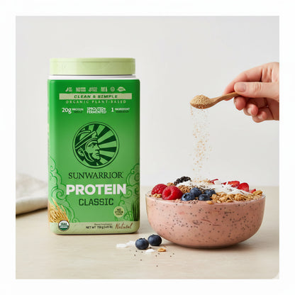 Natürliches Sunwarrior Reisprotein in verschiedenen Geschmacksrichtungen, Mehrkomponenten Protein, 750g Packung, vegan und glutenfrei