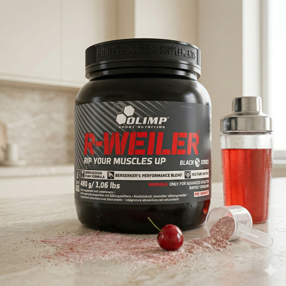 Olimp Redweiler Pre Workout Booster in 480g, energiereiches Trainings- und Fitness-Pulver, mit effektiven Inhaltsstoffen für mehr Leistung