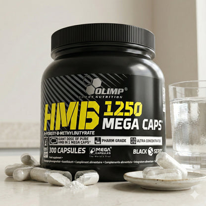 Olimp HMB Mega Caps, 300 Kapseln, Mineralien, Nahrungsergänzungsmittel in einer weißen Kapselpackung