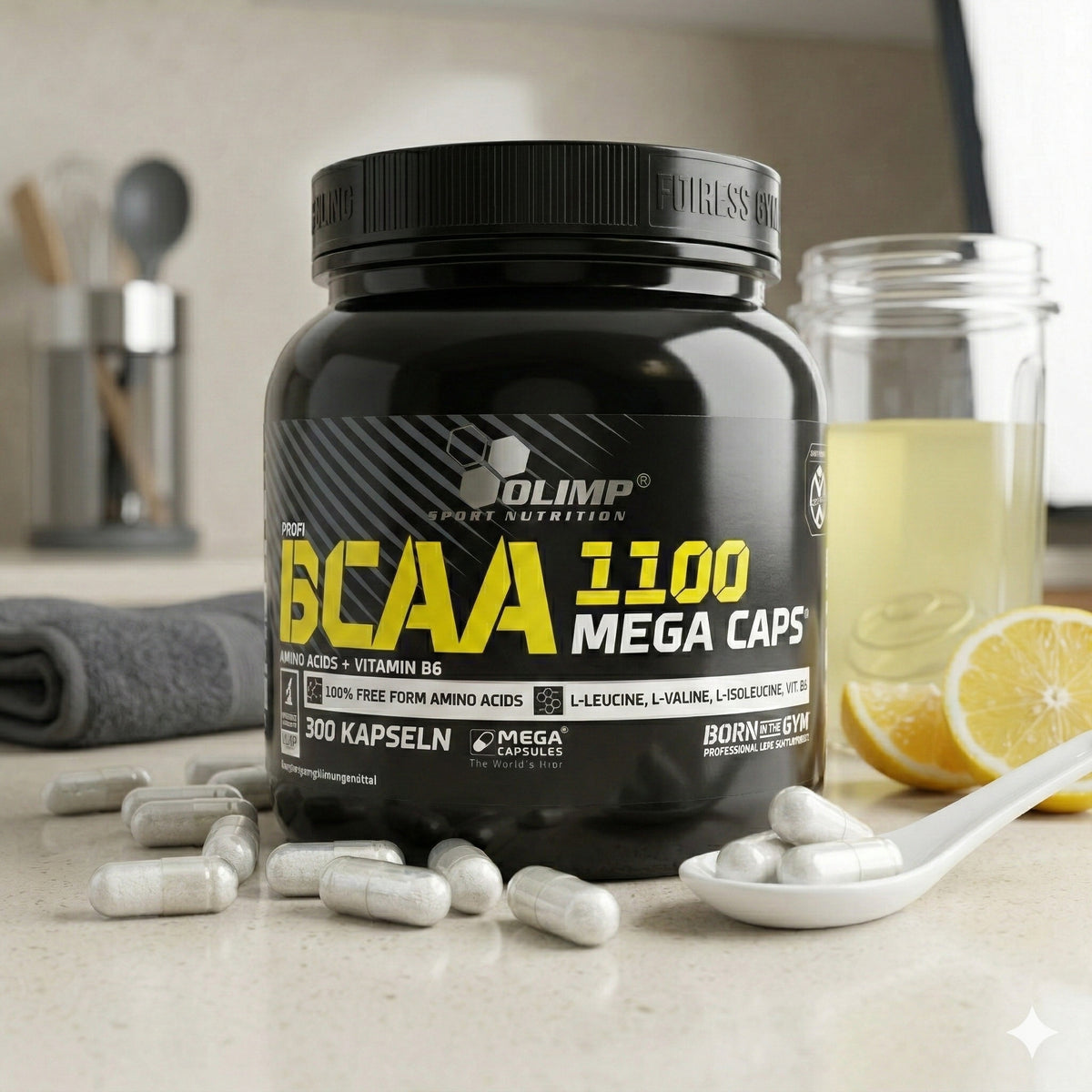 Olimp BCAA Mega Caps, 300 Kapseln, pflanzliche BCAA-Ergänzung in weißen Kapseln für Muskelaufbau und Regeneration