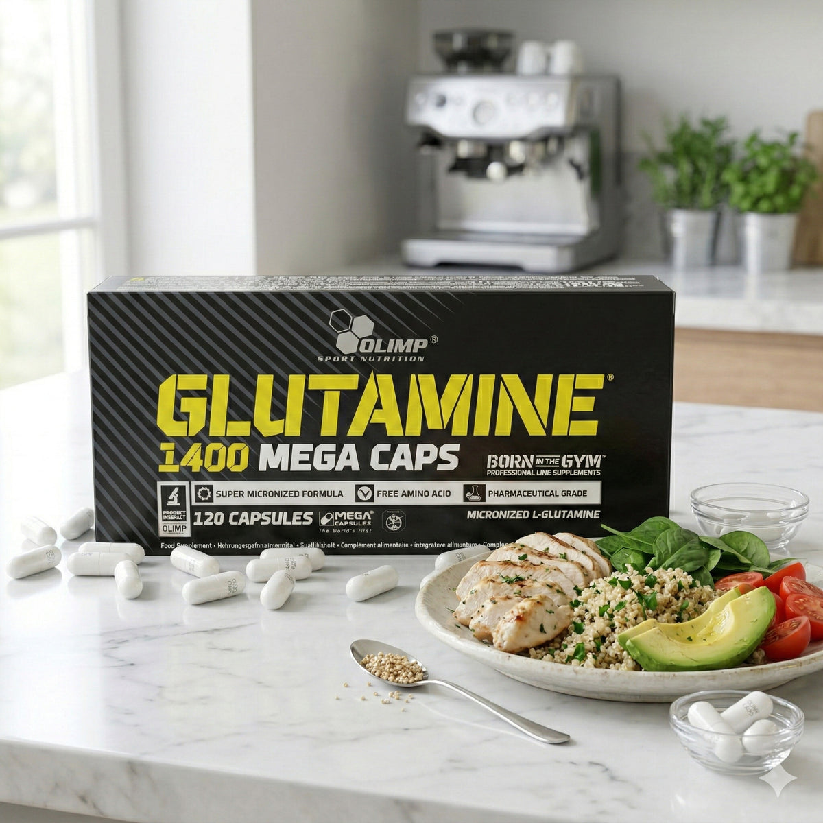 Olimp Glutamine Mega Caps, 120 Kapseln, BCAA und L-Glutamin in Kapseln, für Muskelregeneration und Leistungssteigerung