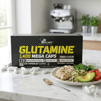 Olimp Glutamine Mega Caps, 120 Kapseln, BCAA und L-Glutamin in Kapseln, für Muskelregeneration und Leistungssteigerung