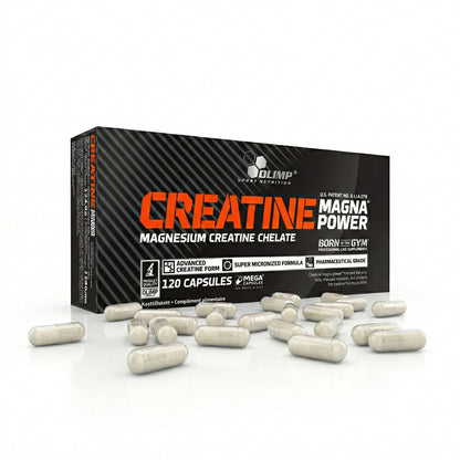 Olimp Creatine Mega Caps, 120 Kapseln, weiße Kapseln in einer Blisterverpackung, für Muskelaufbau und Leistung.