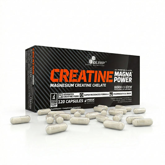 Olimp Creatine Mega Caps, 120 Kapseln, weiße Kapseln in einer Blisterverpackung, für Muskelaufbau und Leistung.