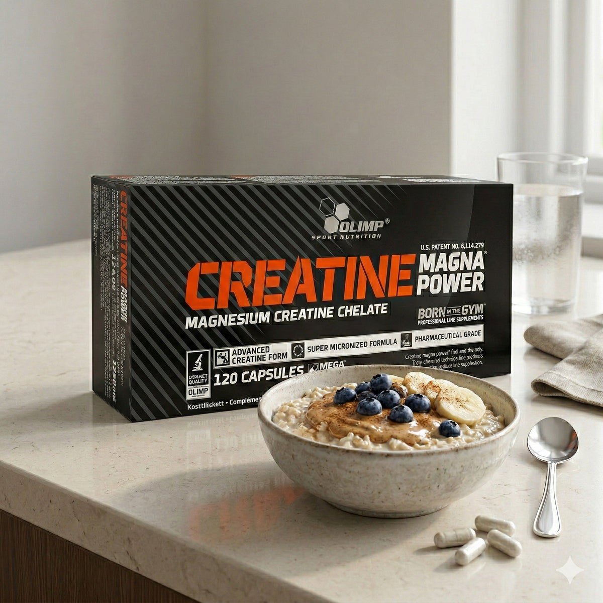 Olimp Creatine Mega Caps, 120 Kapseln, proteinreiche Creatin-Kapseln für Muskelaufbau und Leistungssteigerung.