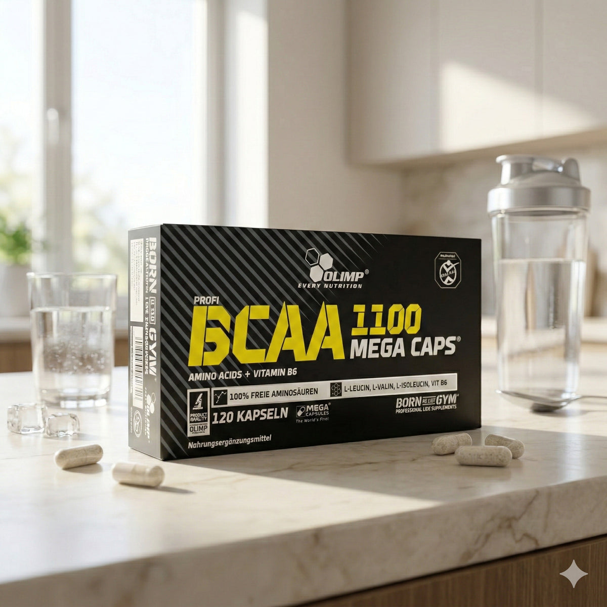 Olimp BCAA Mega Caps, 120 Kapseln, Nahrungsergänzungsmittel mit verzweigtkettigen Aminosäuren in Kapseln, Sportsupplement
