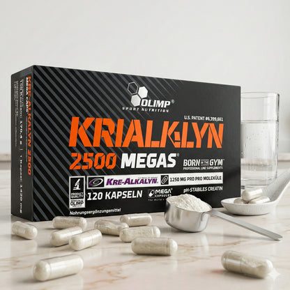 Olimp Kre-Alkalyn® 2500 Mega Caps, 120 Kapseln, alkalisches Creatin in Kapseln, für Muskelenergie und Leistungssteigerung.