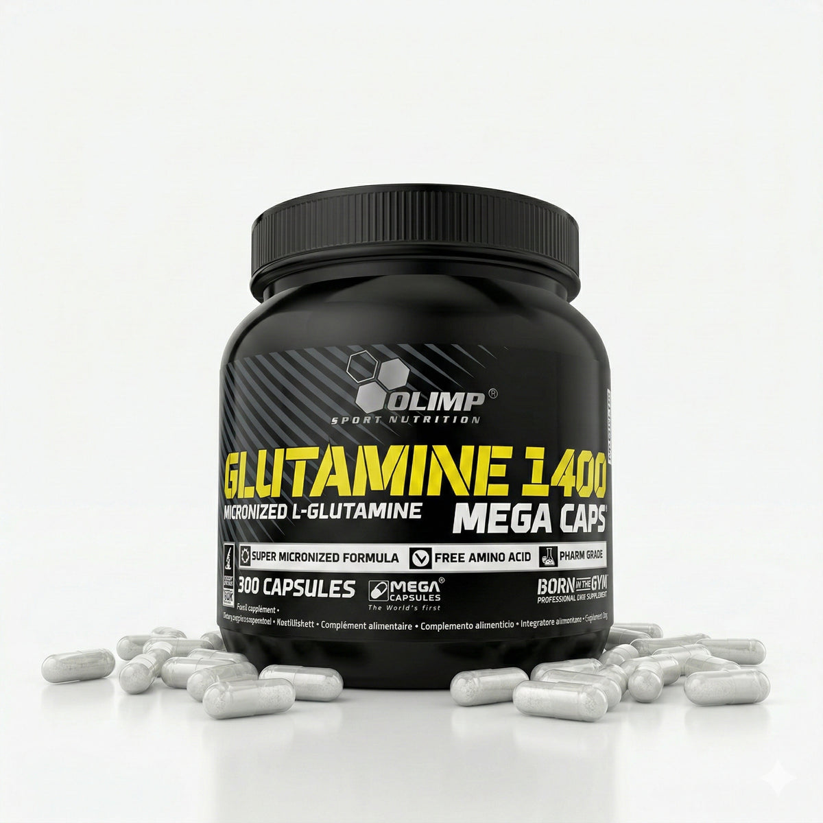 Olimp Glutamine Mega Caps BCAA + L-Glutamin, 300 Kapseln, Nahrungsergänzungsmittel in Kapseln, sportliche Verpackung