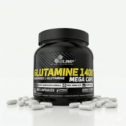 Olimp Glutamine Mega Caps BCAA + L-Glutamin, 300 Kapseln, Nahrungsergänzungsmittel in Kapseln, sportliche Verpackung