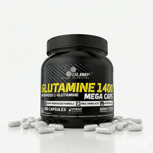 Olimp Glutamine Mega Caps BCAA + L-Glutamin, 300 Kapseln, Nahrungsergänzungsmittel in Kapseln, sportliche Verpackung