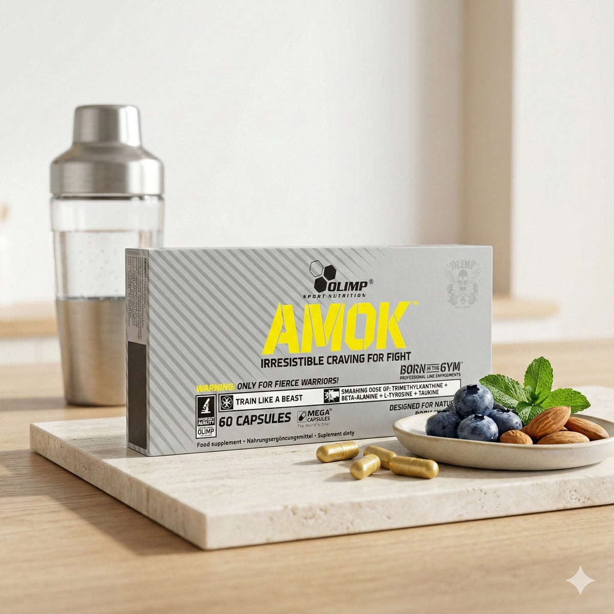 Olimp Amok Trainings-Booster in 60 Kapseln, energetische Nahrungsergänzung für mehr Leistung beim Training