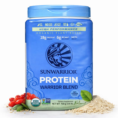 Muskelaufbau-Protein von Sunwarrior Warrior Blend in verschiedenen Sorten, 750g Packung, cremige Textur, natürliche Inhaltsstoffe