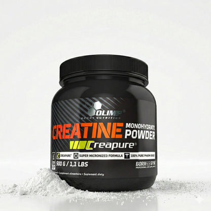 Olimp Creapure® Creatin Monohydrat Pulver in 500g Dose, weißes Pulver für Muskelaufbau, sichtbar in der Dose