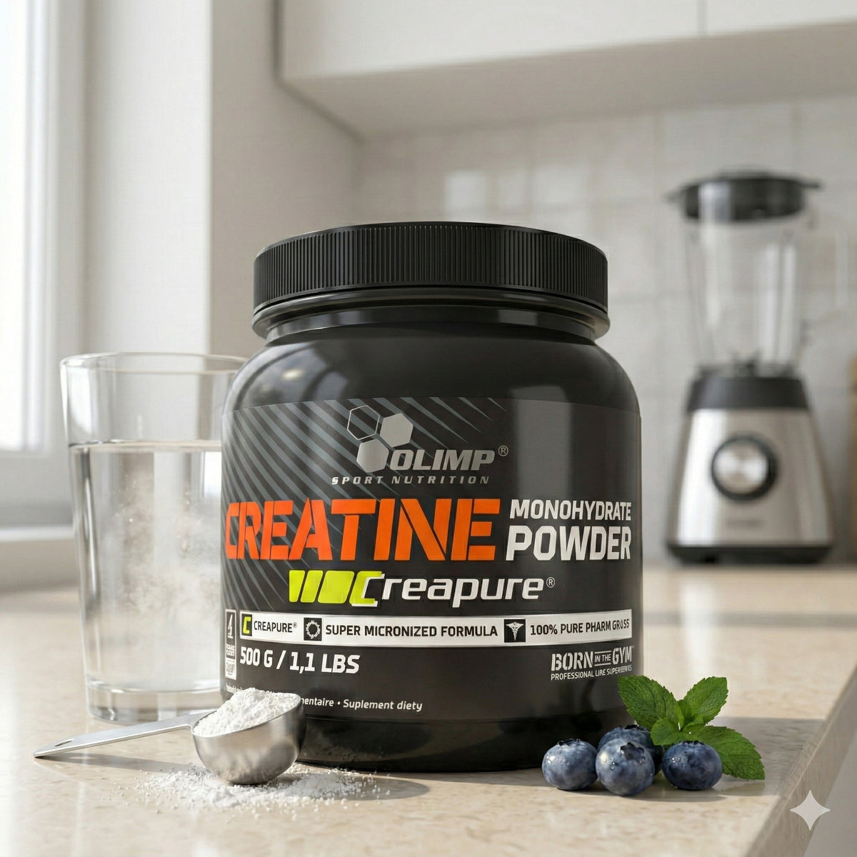 Olimp Creapure® Creatin Monohydrat Pulver in 500g Dose, weiße Pulverform für Muskelaufbau und Leistungssteigerung