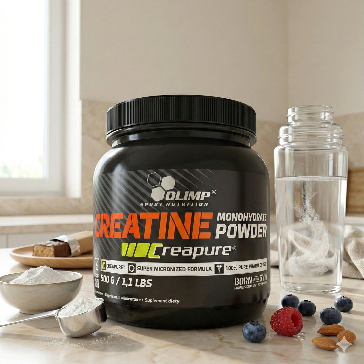 Olimp Creatin Monohydrat Pulver in 500g Dose, sportliches Proteinpulver für Muskelaufbau und Leistungssteigerung